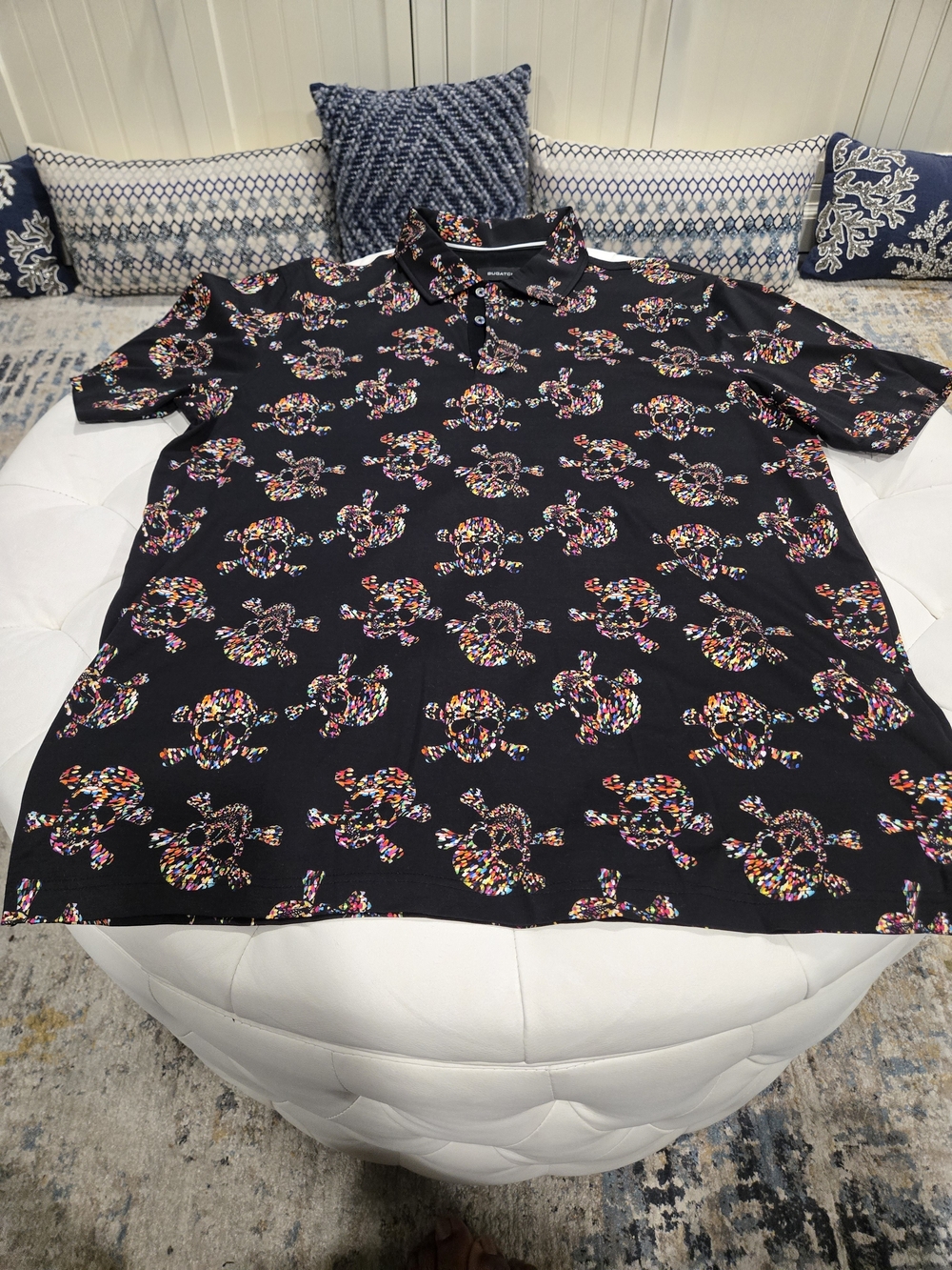 Bugatchi Black Polo with Multicolor Knot Motif 100% Cotton